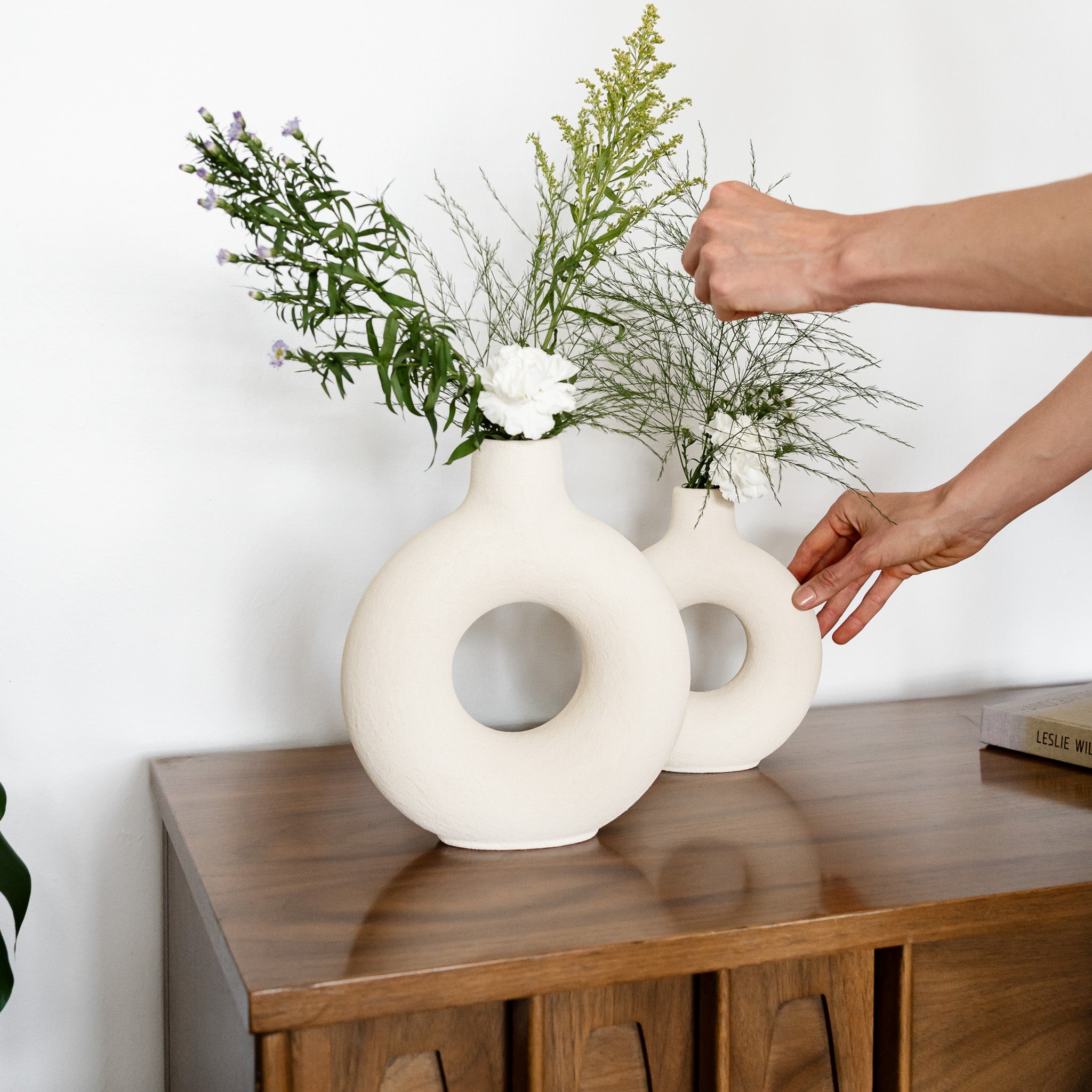 Oona Decorative Modern Medium Ring Vase in White in Decorative by Maven Lane