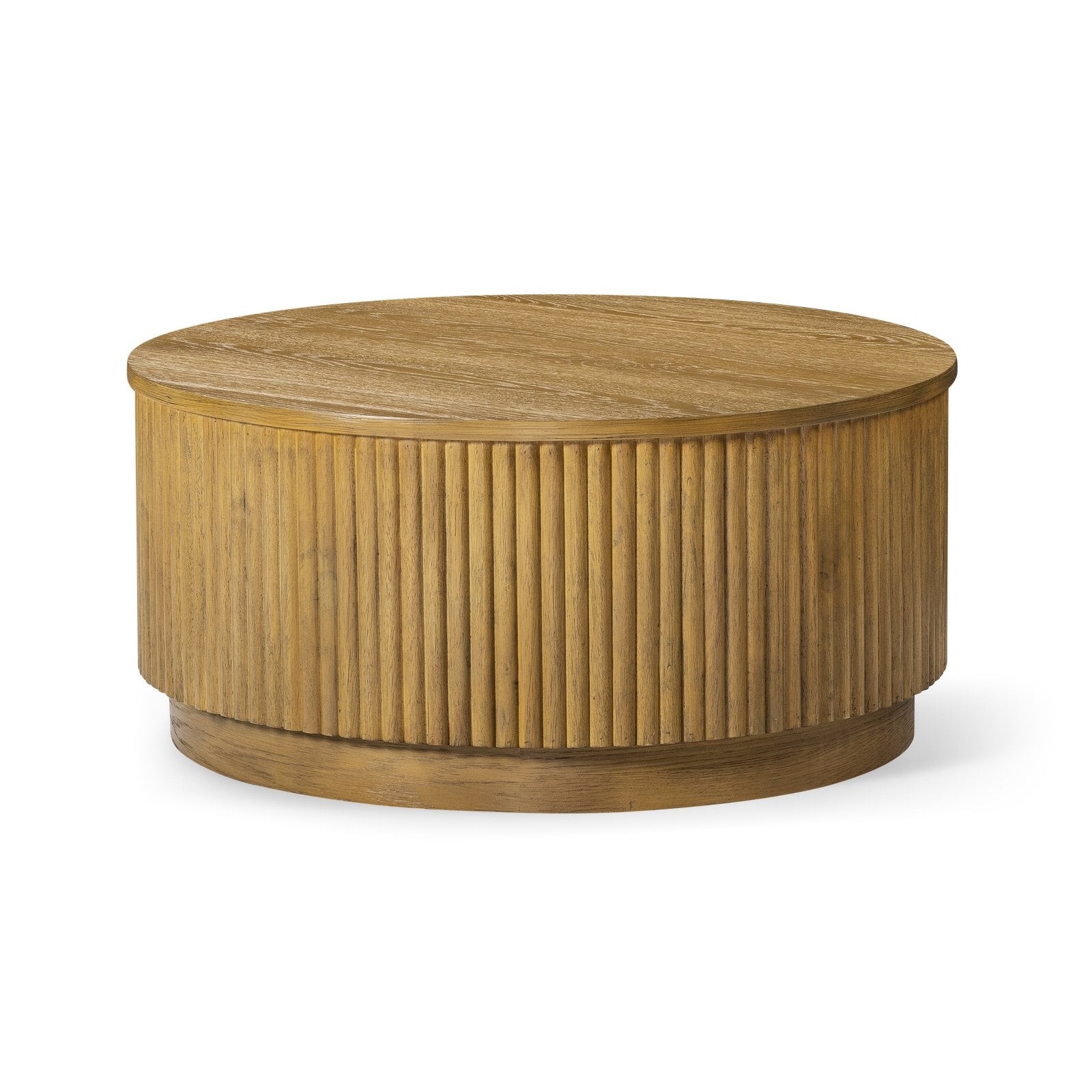 Dallas Round Wooden Coffee Table in Aged Natural in Coffee Table by Maven Lane