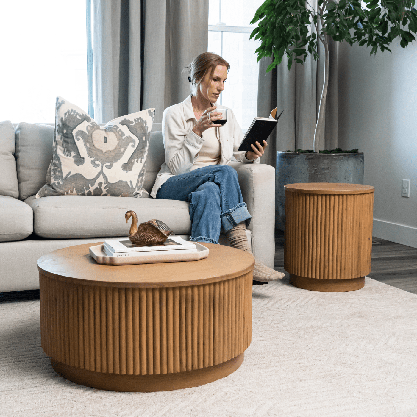 Dallas Round Side Table in Aged Natural in Side Table by Maven Lane