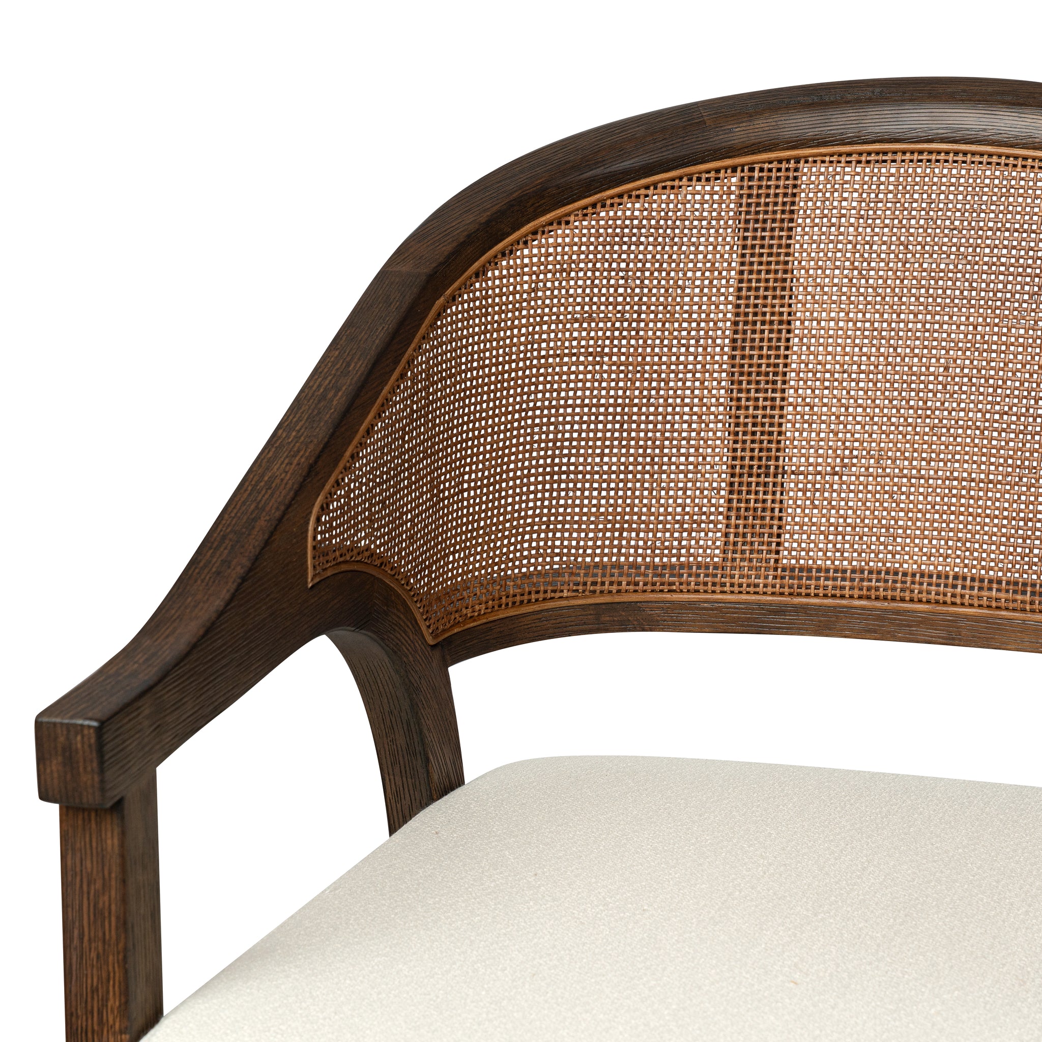 Chloe Counter Stool in Brown Finish with Beige Fabric Upholstery and Honey Rattan Back in Stools by Maven Lane