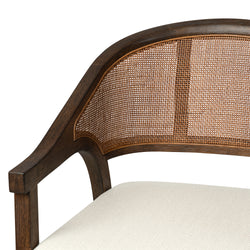 Chloe Counter Stool in Brown Finish with Beige Fabric Upholstery and Honey Rattan Back in Stools by Maven Lane