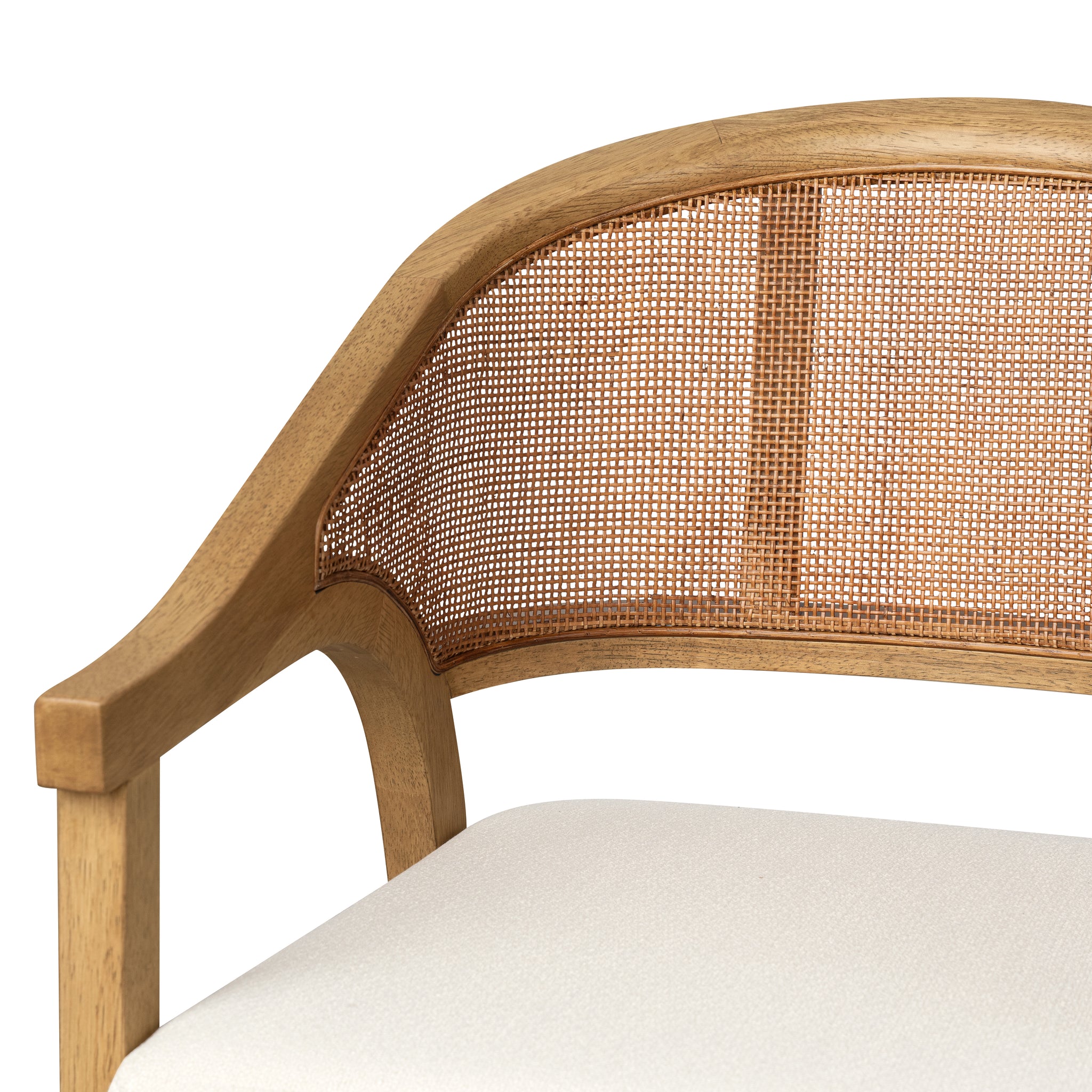Chloe Counter Stool in Natural Finish with Beige Fabric Upholstery and Rattan Back in Stools by Maven Lane