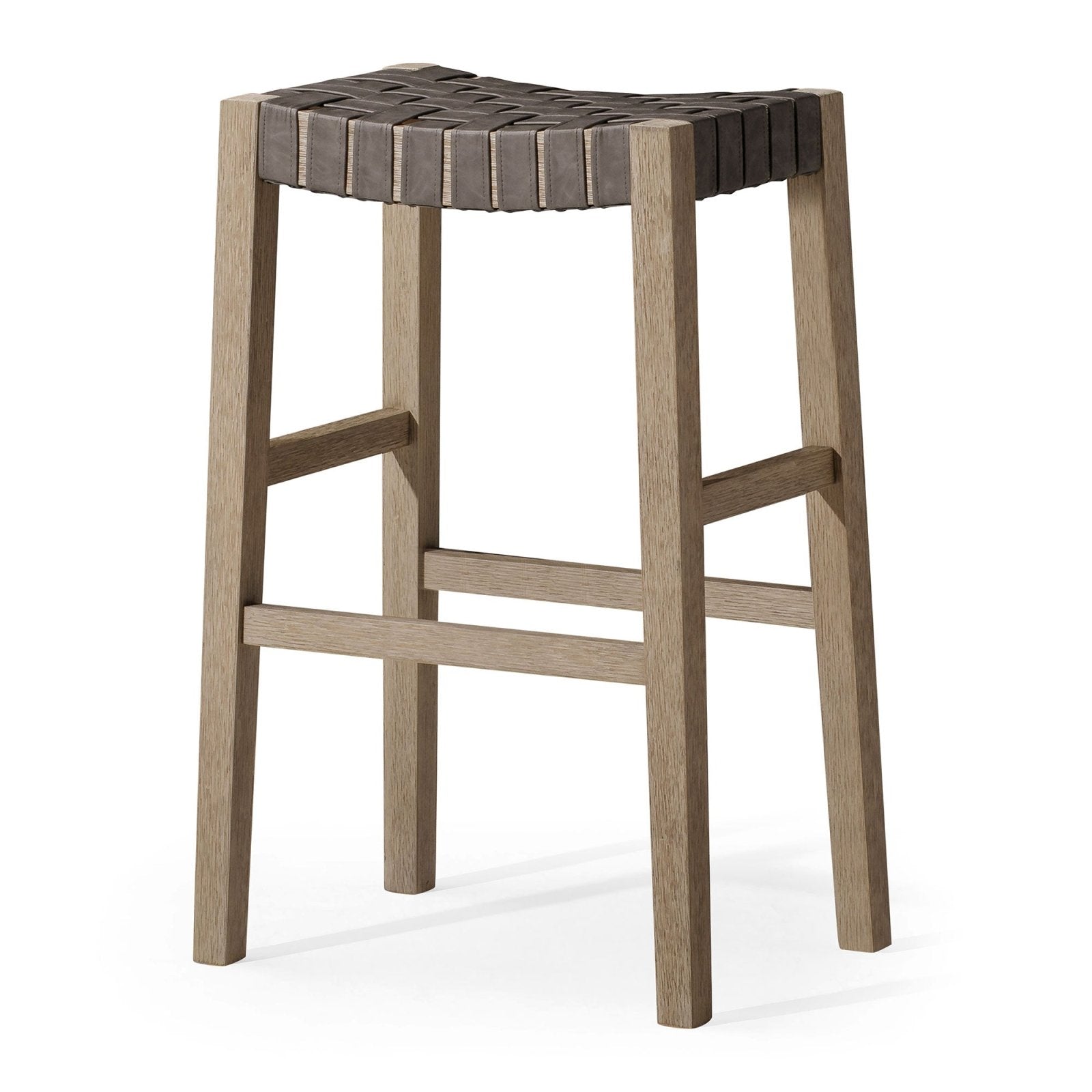 Emerson Bar Stool In Weathered Grey Wood Finish With Ronan Stone Vegan Leather in Stools by Maven Lane