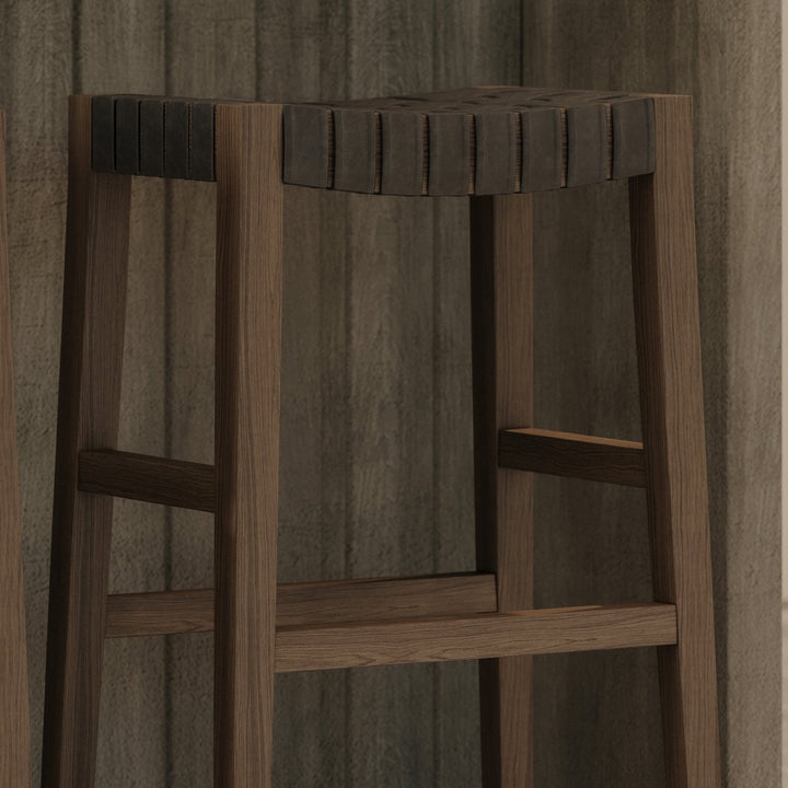 Emerson Bar Stool In Weathered Grey Wood Finish With Ronan Stone Vegan Leather in Stools by Maven Lane