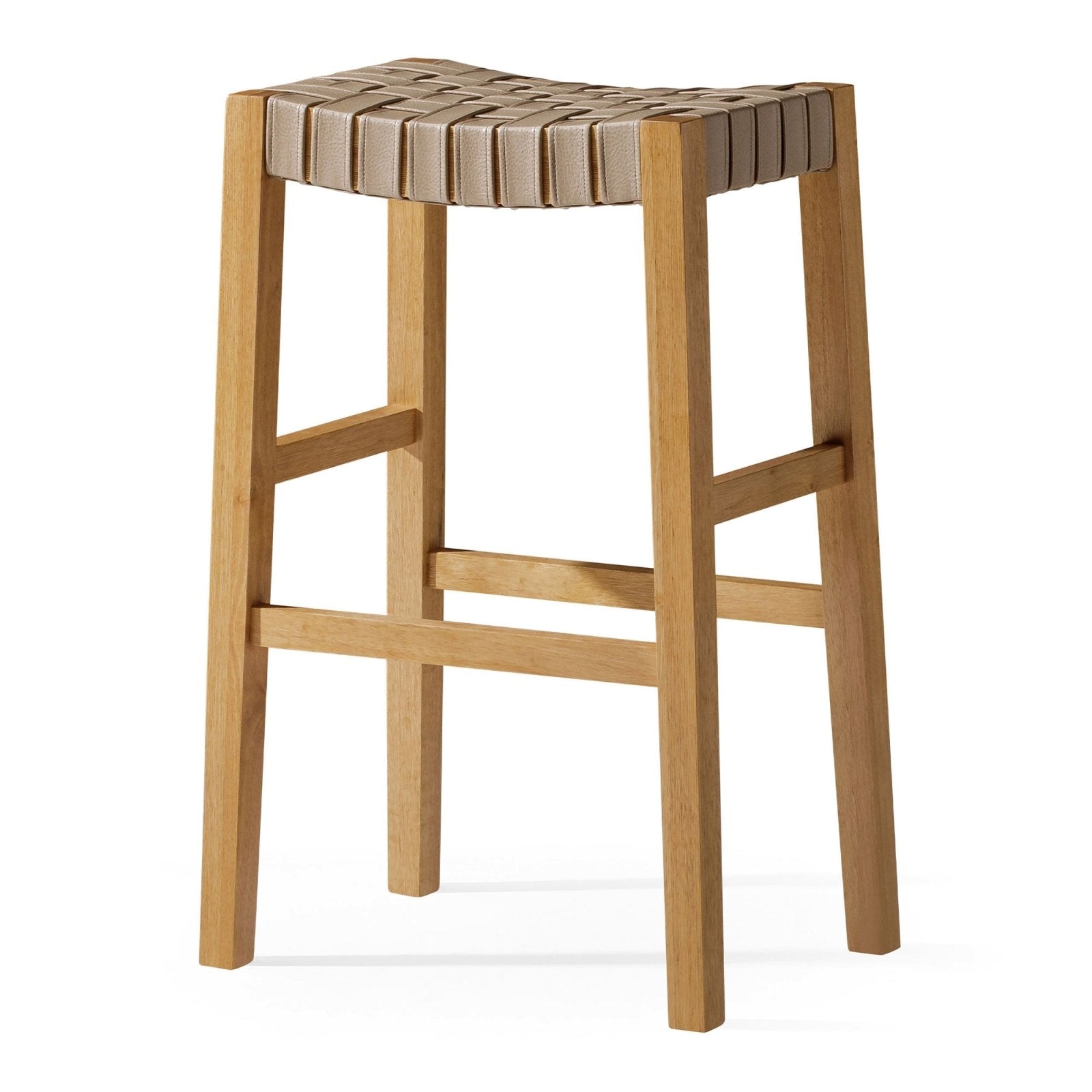 Emerson Bar Stool In Weathered Natural Wood Finish With Avanti Bone Vegan Leather in Stools by Maven Lane