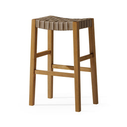 Emerson Bar Stool In Natural Finish & Beige Woven Leather Seat