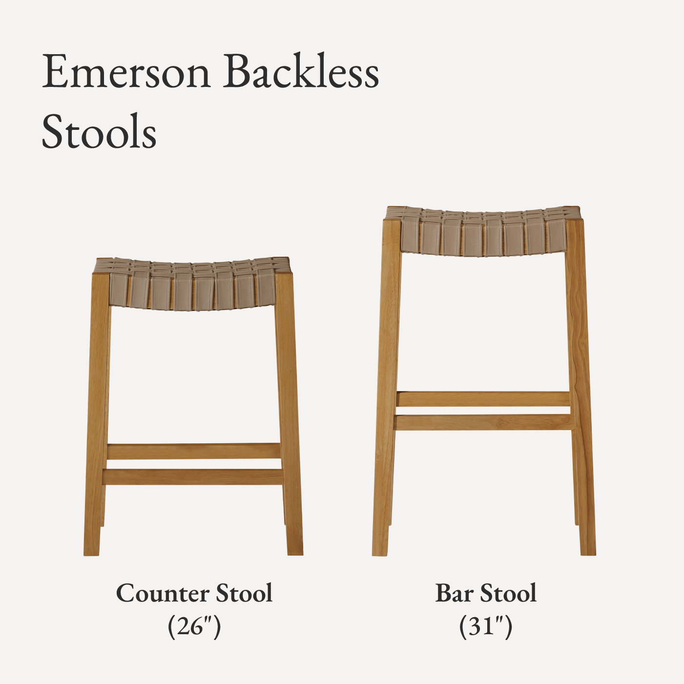 Emerson Bar Stool In Natural Finish & Beige Woven Leather Seat in Stools by Maven Lane