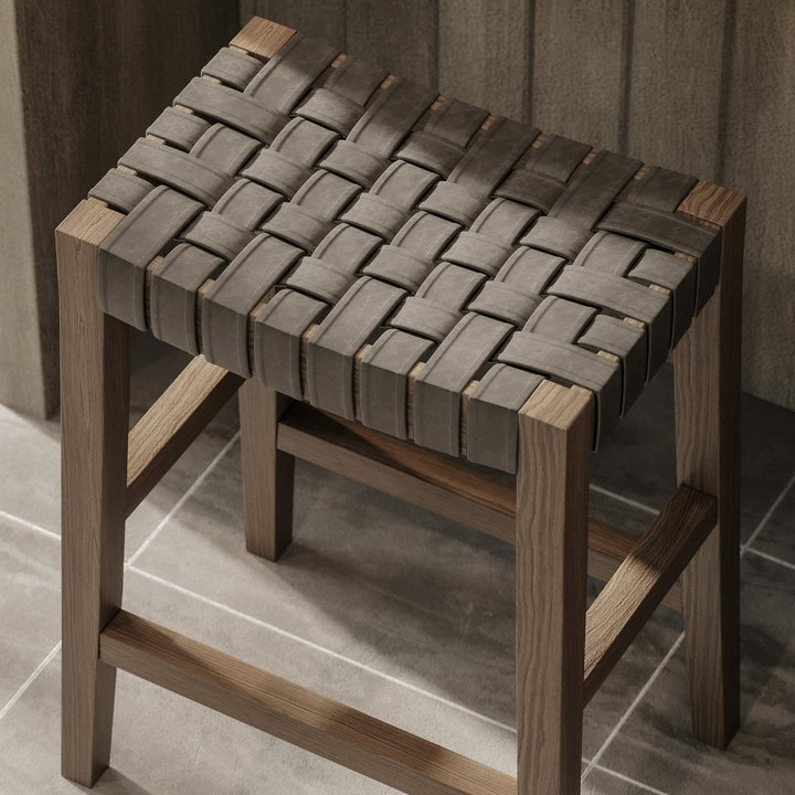 Emerson Counter Stool In Weathered Grey Wood Finish With Ronan Stone Vegan Leather in Stools by Maven Lane