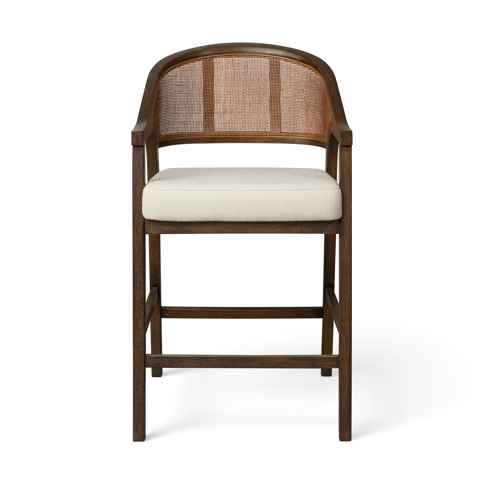 Chloe Counter Stool in Brown Finish with Beige Fabric Upholstery and Honey Rattan Back in Stools by Maven Lane