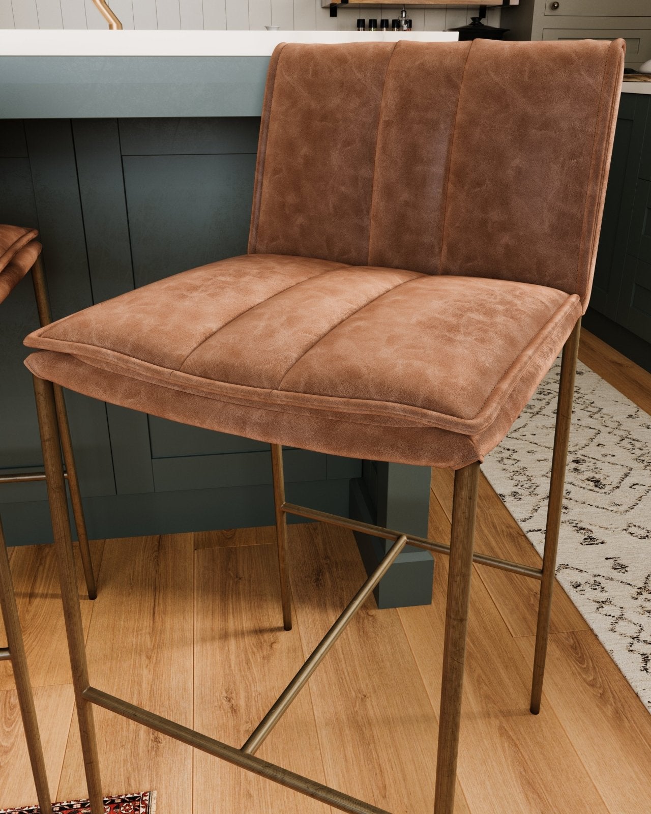 29" Gerard Bar Stool in Antique Brass Finish with Cocoa Brown Vegan Leather in Maven Lane by Maven Lane