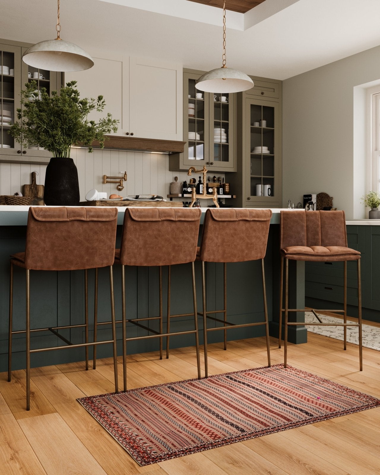 29" Gerard Bar Stool in Antique Brass Finish with Cocoa Brown Vegan Leather in Maven Lane by Maven Lane