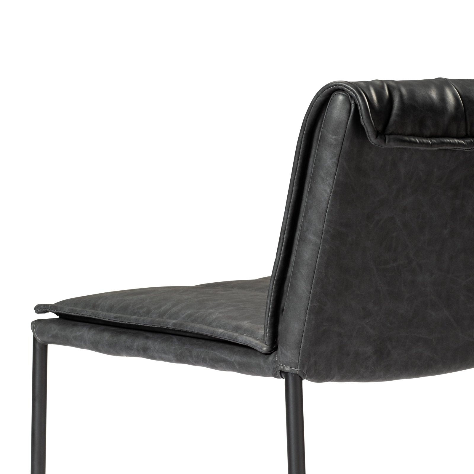 Gerard Bar Stool In Matte Black Finish With Charcoal Black Vegan Leather in Stools by Maven Lane