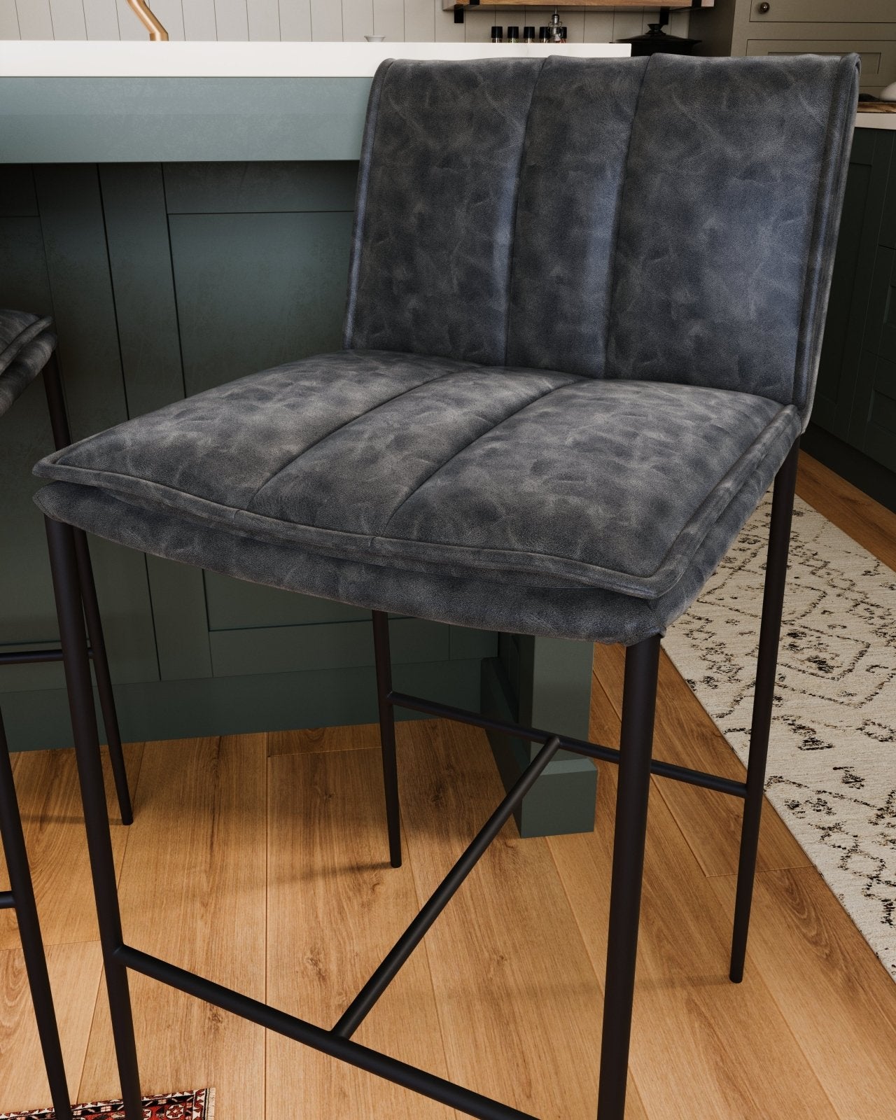 Gerard Bar Stool In Matte Black Finish With Charcoal Black Vegan Leather in Stools by Maven Lane