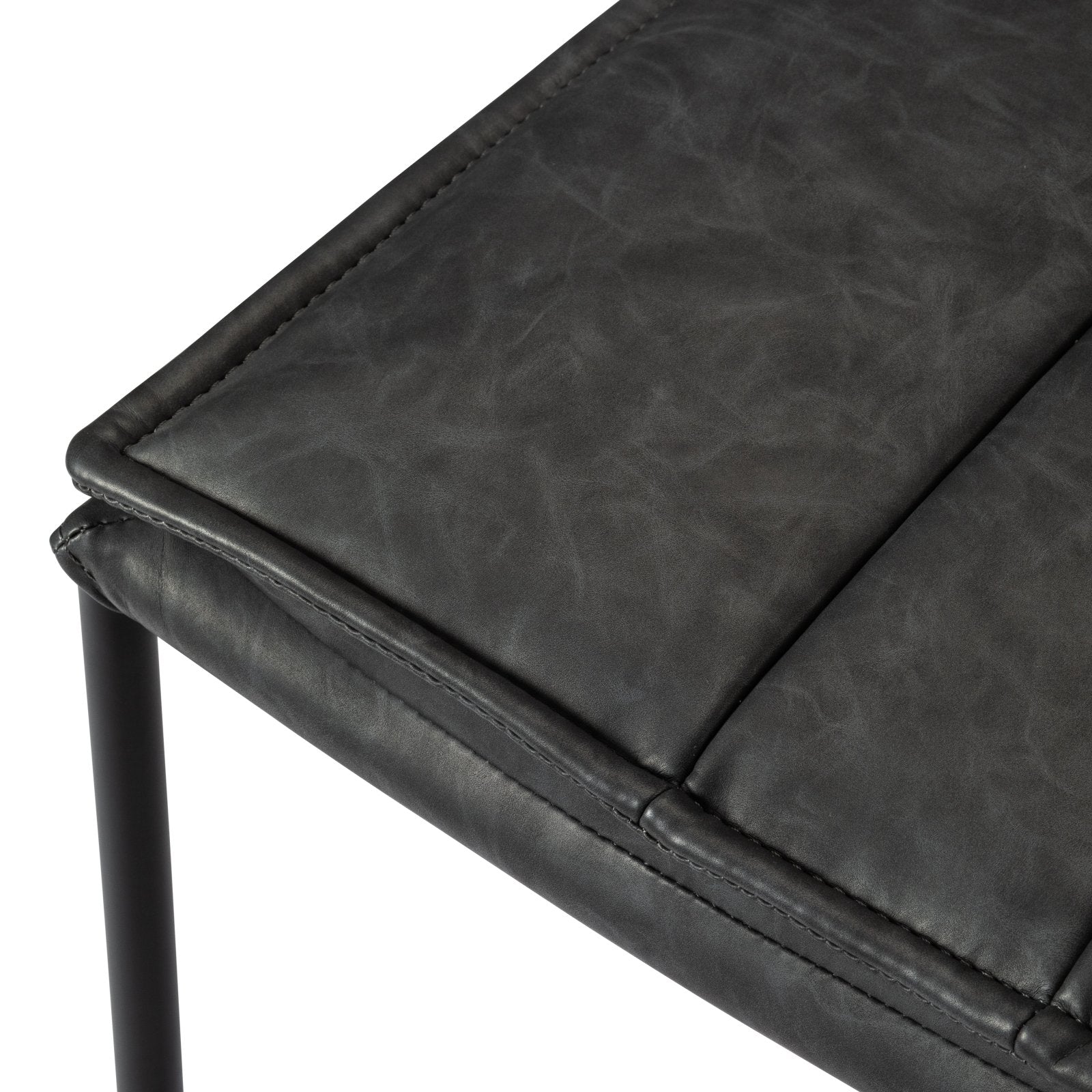 Gerard Bar Stool In Matte Black Finish With Charcoal Black Vegan Leather in Stools by Maven Lane