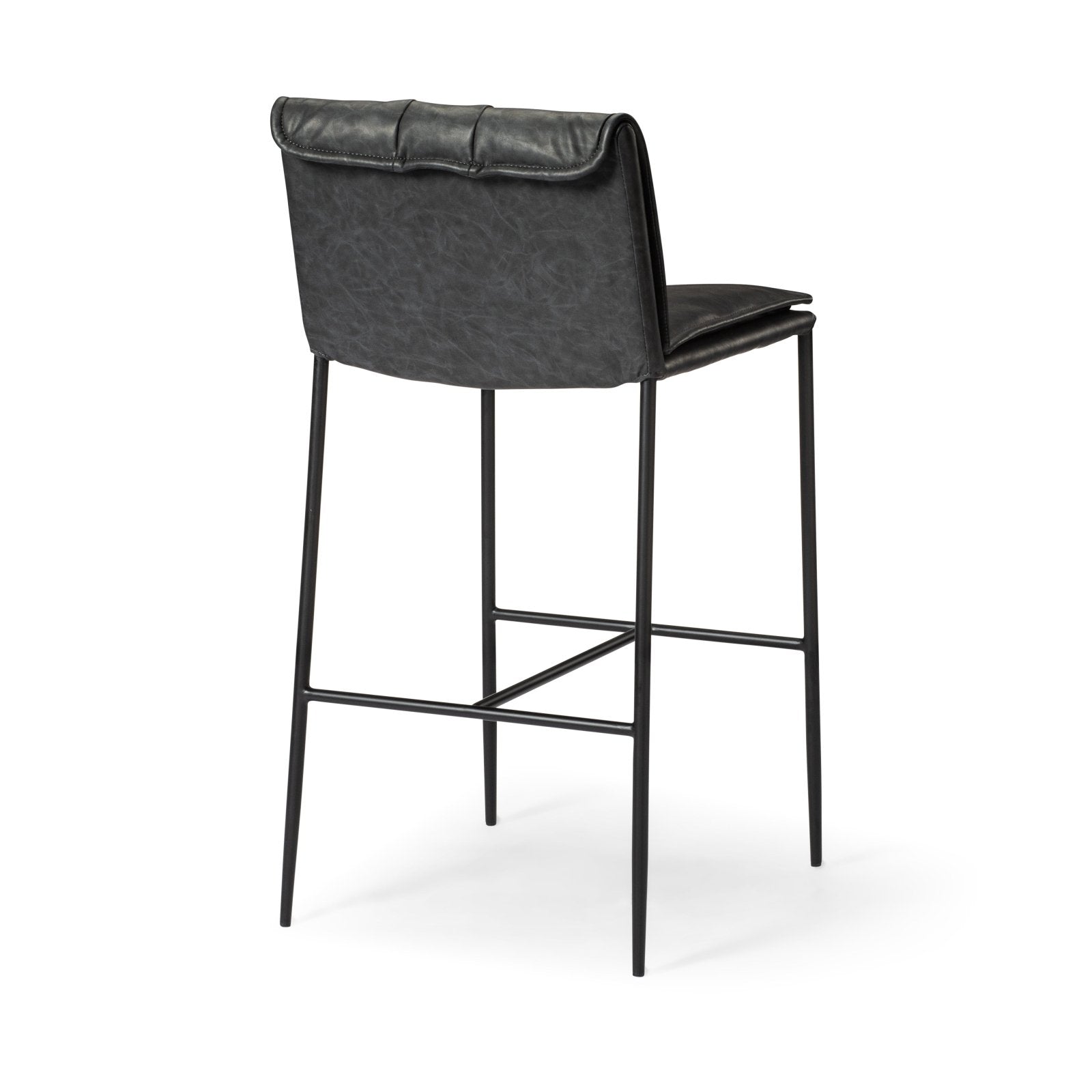 Gerard Bar Stool In Matte Black Finish With Charcoal Black Vegan Leather in Stools by Maven Lane