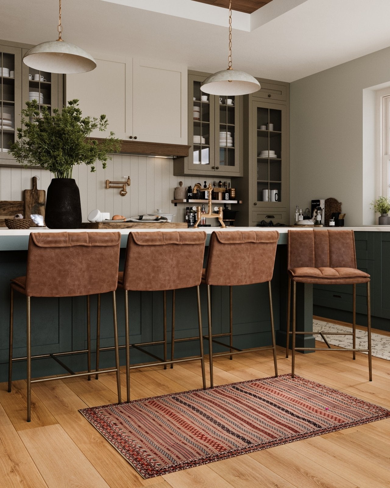 25" Gerard Counter Stool in Antique Brass Finish with Cocoa Brown Vegan Leather in Maven Lane by Maven Lane