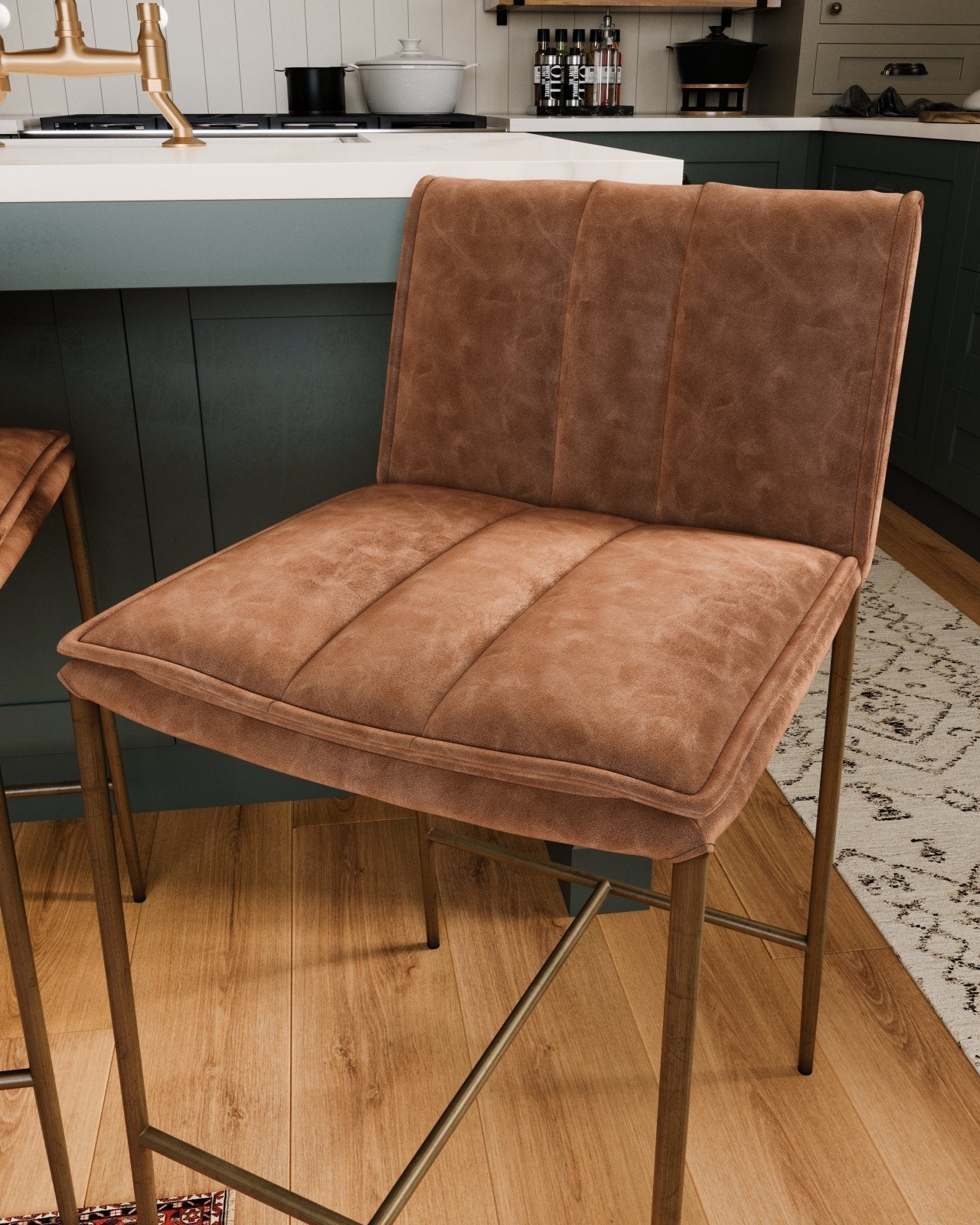 25" Gerard Counter Stool in Antique Brass Finish with Cocoa Brown Vegan Leather in Maven Lane by Maven Lane