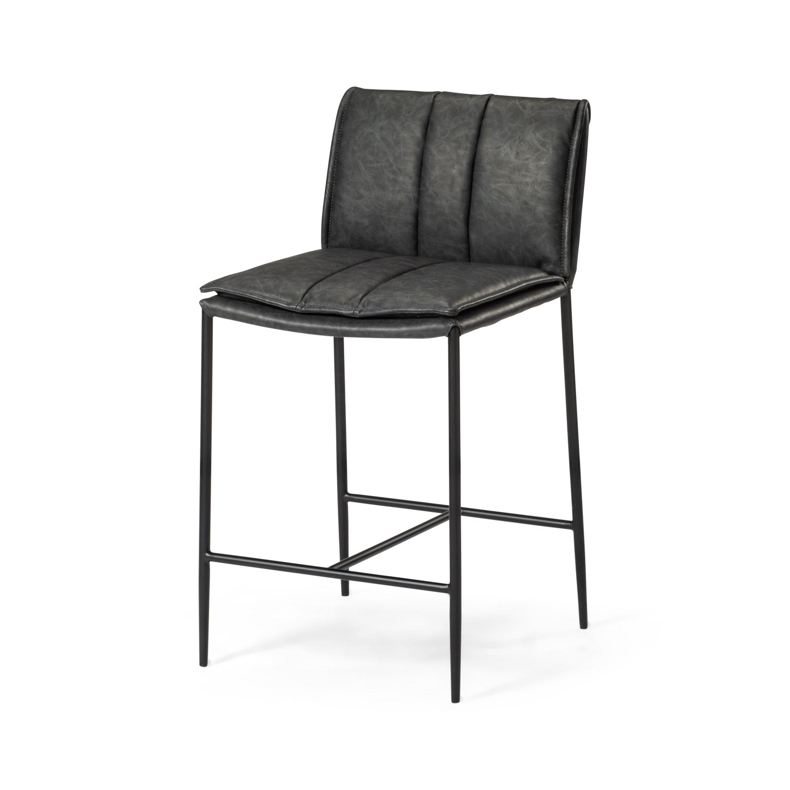 Gerard Counter Stool In Matte Black Finish With Charcoal Black Vegan Leather in Stools by Maven Lane