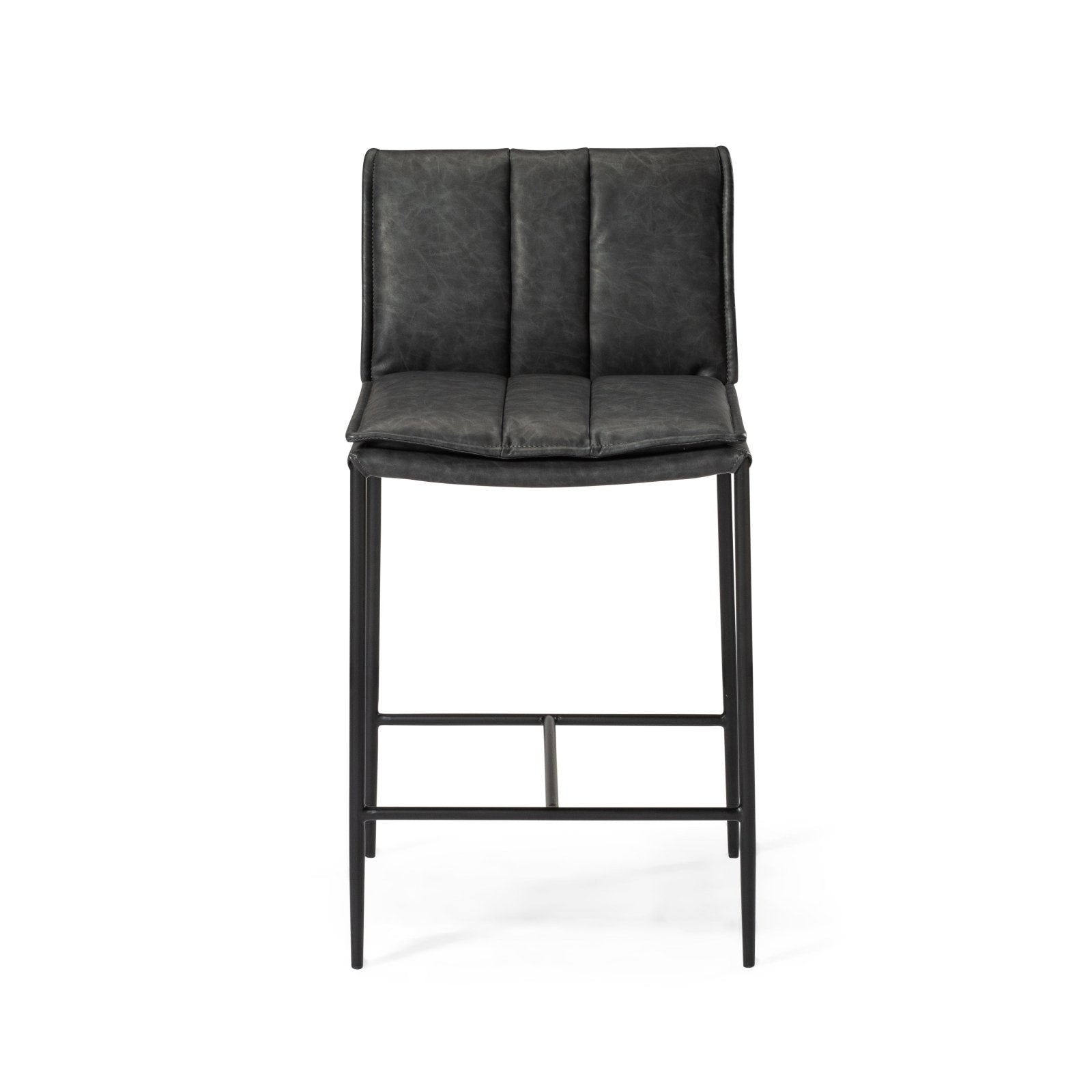 Gerard Counter Stool In Matte Black Finish With Charcoal Black Vegan Leather in Stools by Maven Lane