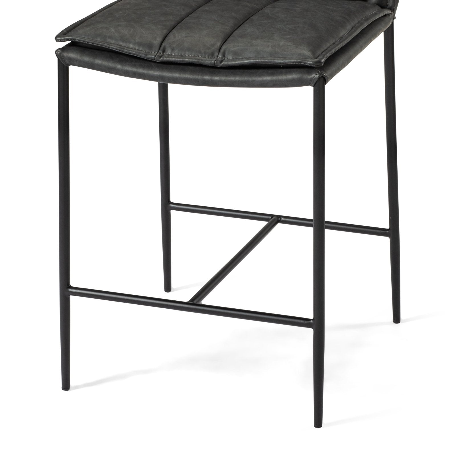 Gerard Counter Stool In Matte Black Finish With Charcoal Black Vegan Leather in Stools by Maven Lane