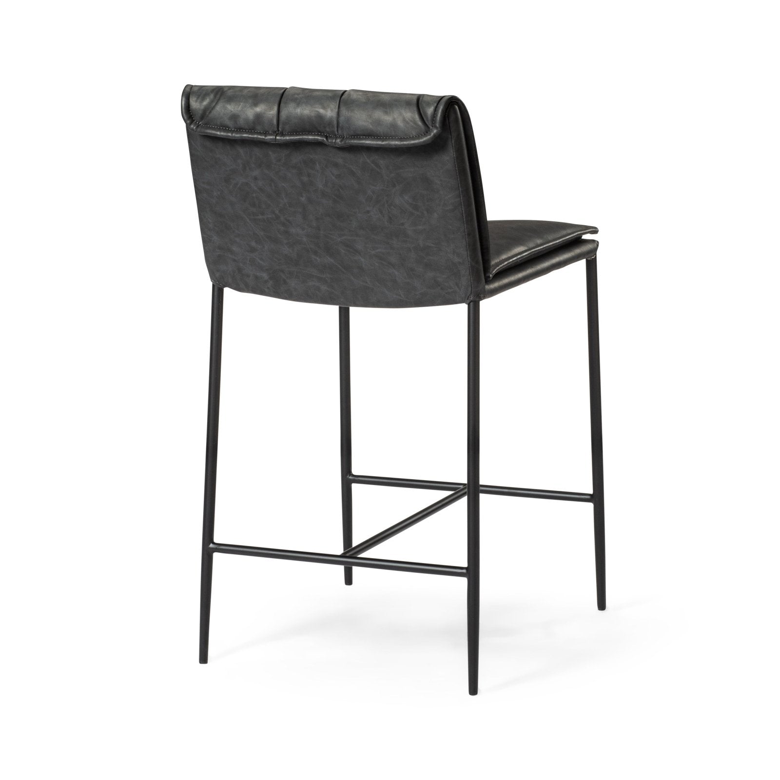 Gerard Counter Stool In Matte Black Finish With Charcoal Black Vegan Leather in Stools by Maven Lane