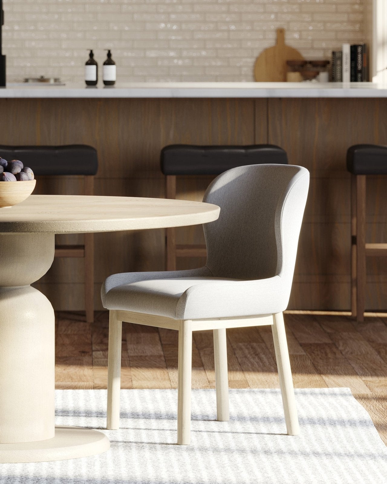 Gia Contemporary Wooden Dining Chair in Refined Grey Finish with Taupe Linen Fabric Upholstery, Set of 2 in Maven Lane by Maven Lane
