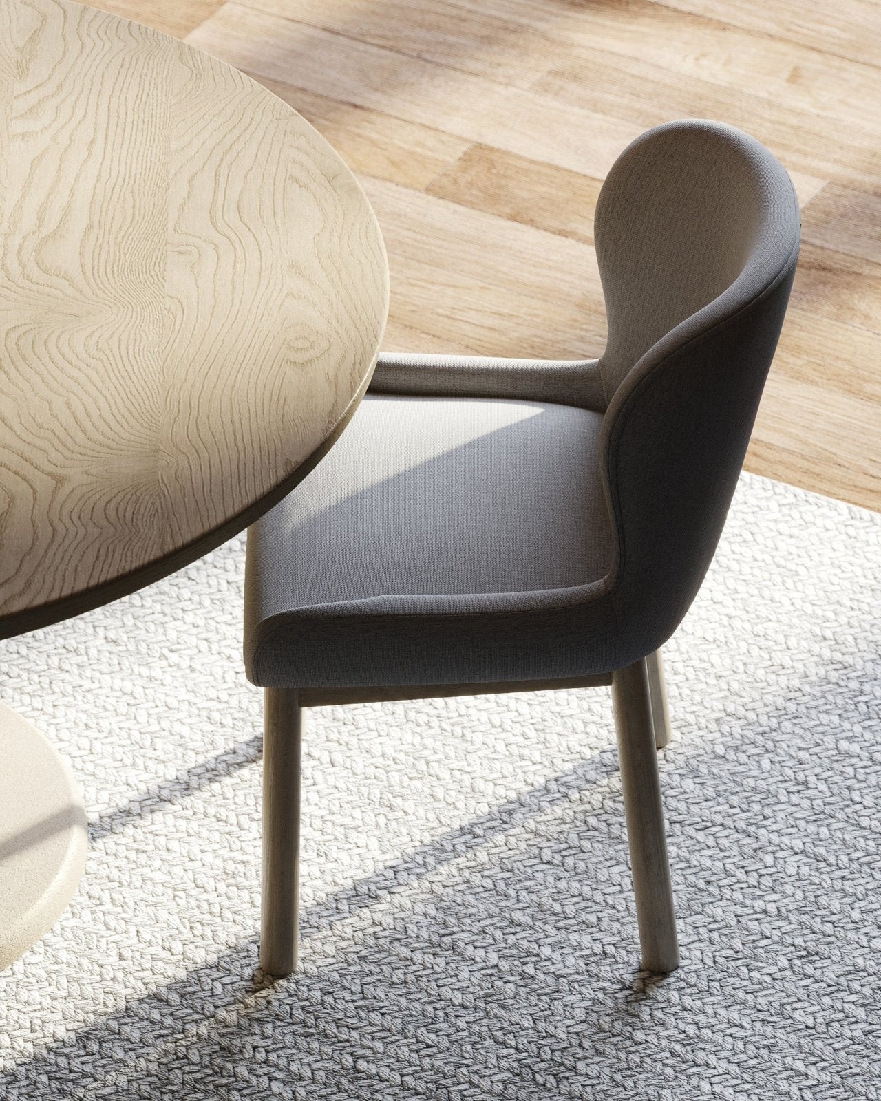 Gia Contemporary Wooden Dining Chair in Refined Grey Finish with Taupe Linen Fabric Upholstery, Set of 2 in Maven Lane by Maven Lane