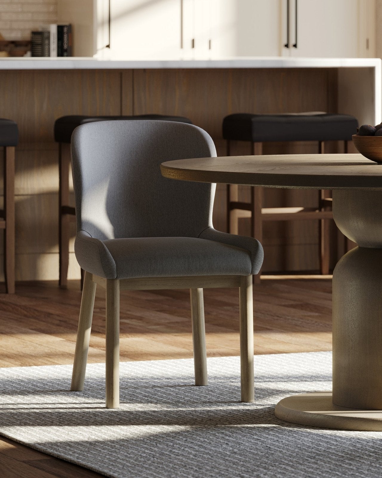 Gia Contemporary Wooden Dining Chair in Refined Grey Finish with Taupe Linen Fabric Upholstery, Set of 2 in Maven Lane by Maven Lane