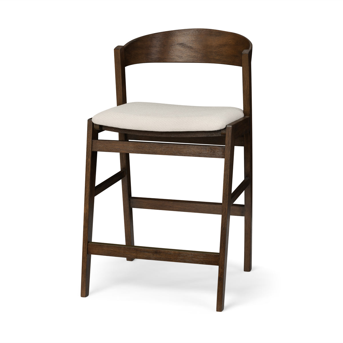 Harbor Counter Stool in Aged Brown with Light Beige Fabric Upholstery in Maven Lane by Maven Lane