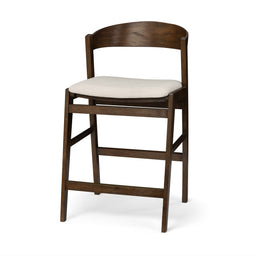 Harbor Counter Stool in Aged Brown with Light Beige Fabric Upholstery