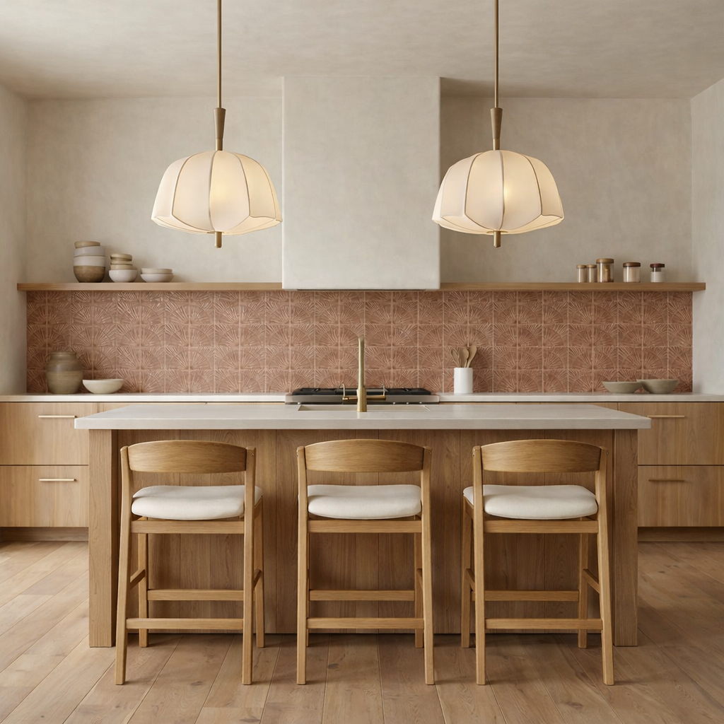 Harbor Counter Stool in Aged Natural with Light Beige Fabric Upholstery in Maven Lane by Maven Lane