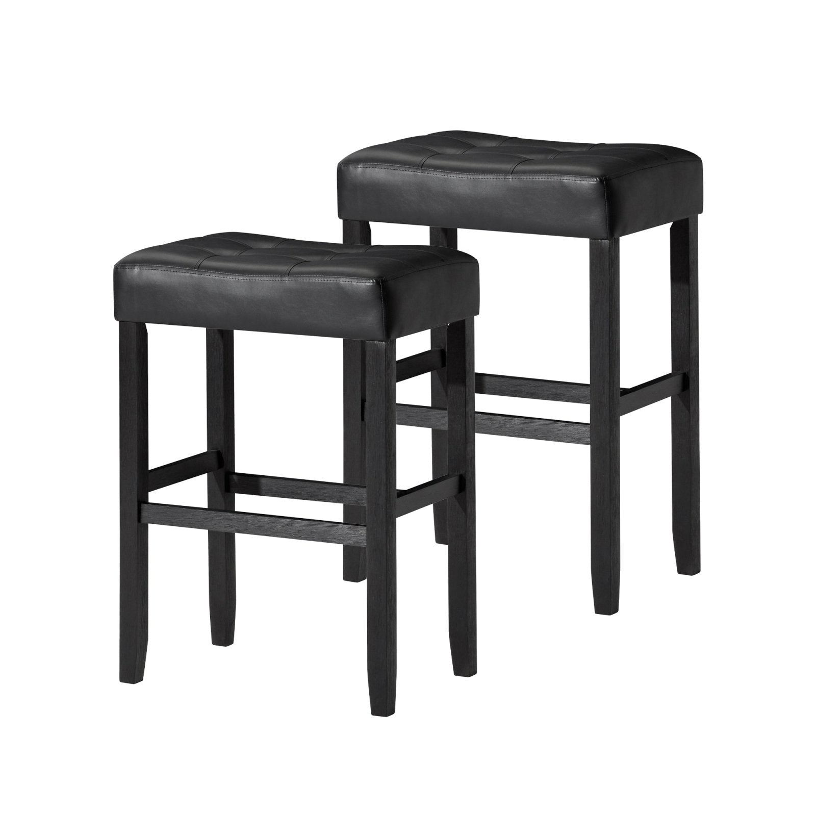 Harper Bar Stool in Rustic Black Wood Finish with Distressed Black Vegan Leather, Set of 2 in Stools by Maven Lane