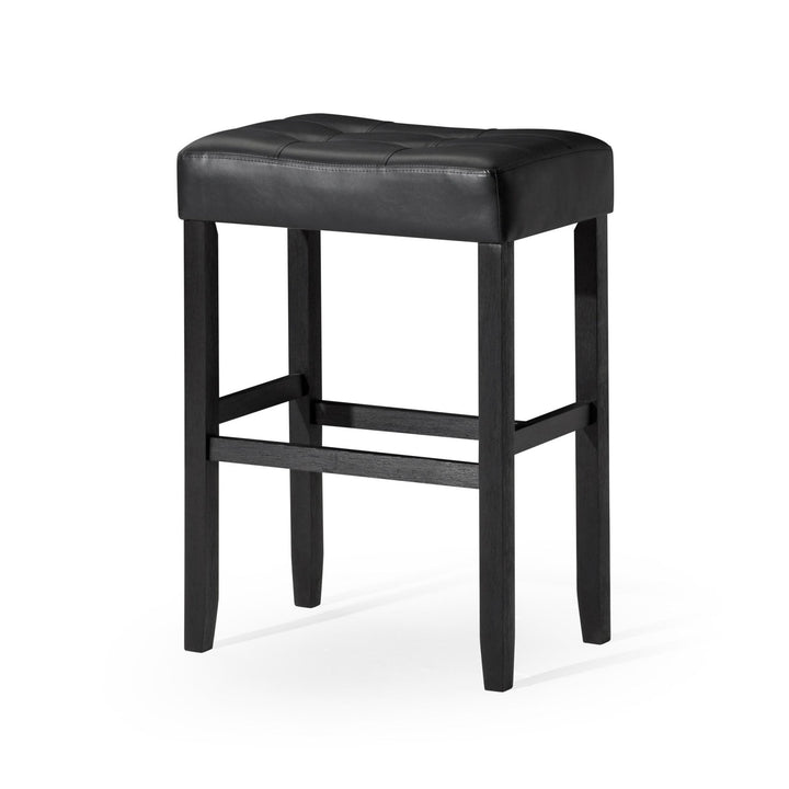 Harper Bar Stool in Rustic Black Wood Finish with Distressed Black Vegan Leather, Set of 2 in Stools by Maven Lane