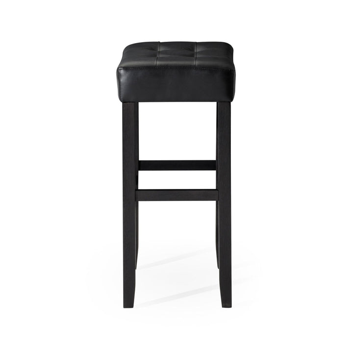 Harper Bar Stool in Rustic Black Wood Finish with Distressed Black Vegan Leather, Set of 2 in Stools by Maven Lane