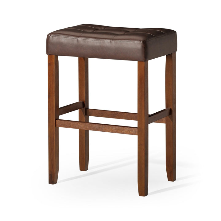 Harper Bar Stool in Walnut Wood Finish with Distressed Brown Vegan Leather, Set of 2 in Stools by Maven Lane