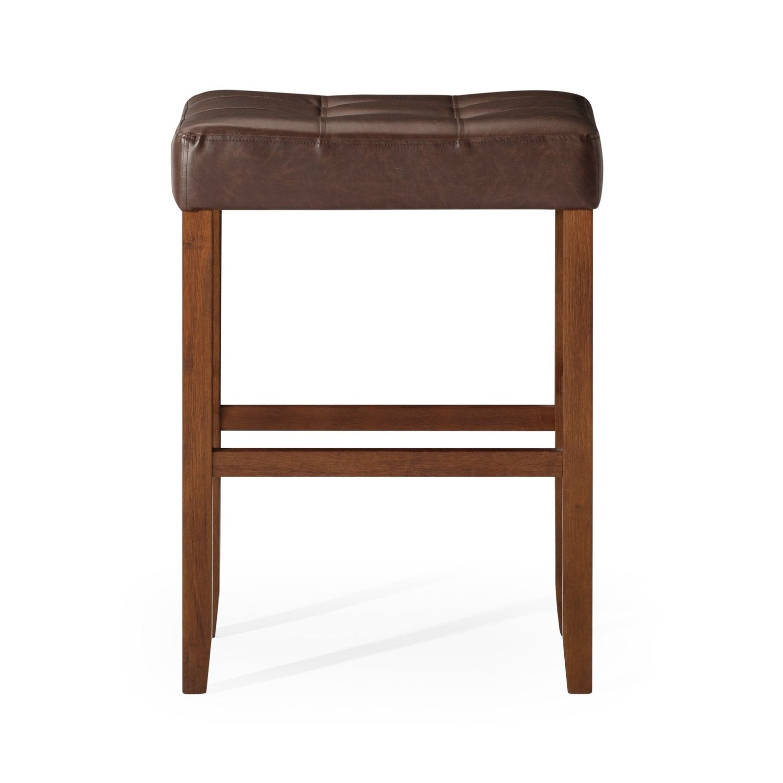 Harper Bar Stool in Walnut Wood Finish with Distressed Brown Vegan Leather, Set of 2 in Stools by Maven Lane