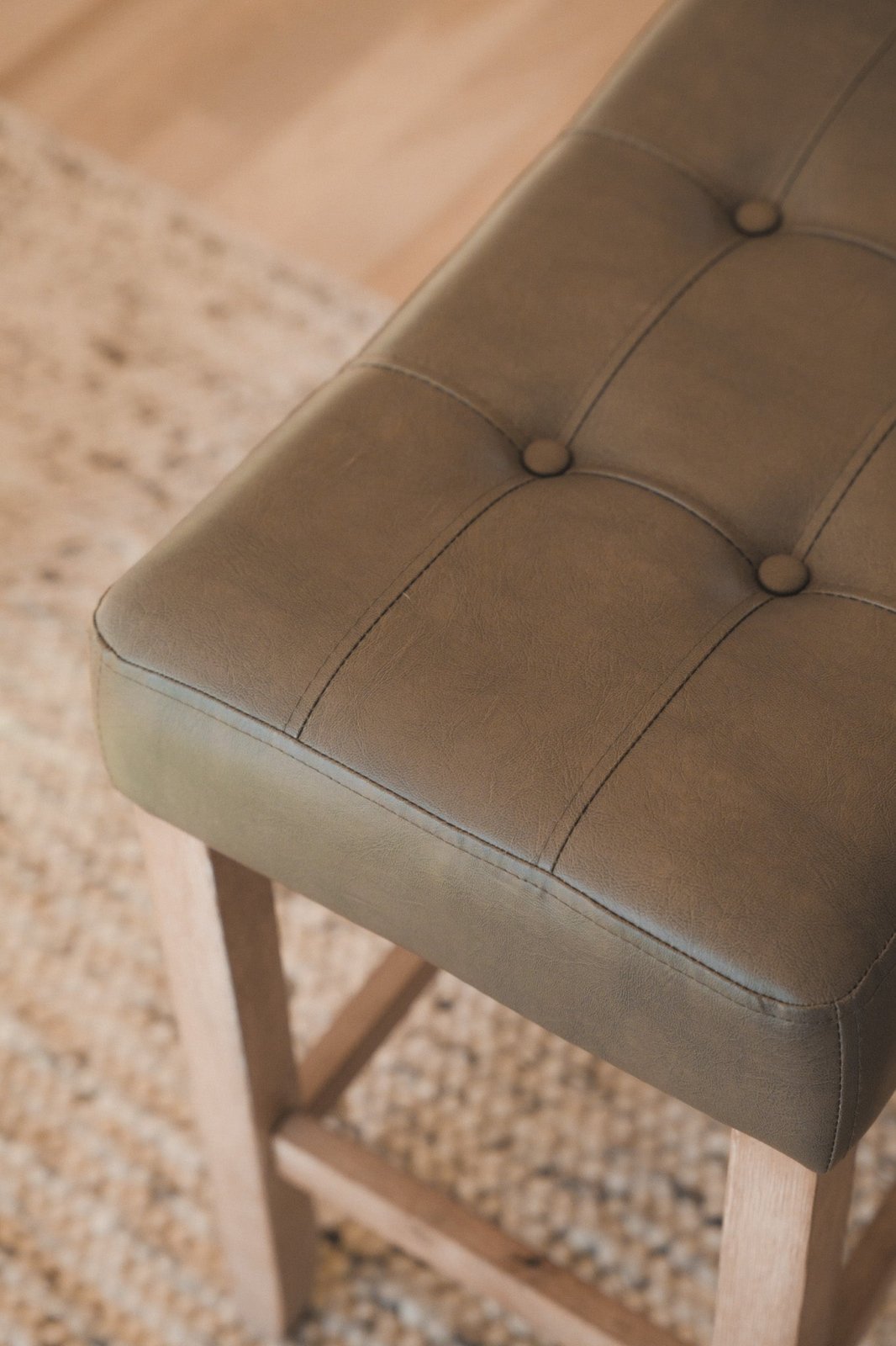 Harper Bar Stool in Weathered Oak Wood Finish with Distressed Grey Vegan Leather, Set of 2 in Stools by Maven Lane