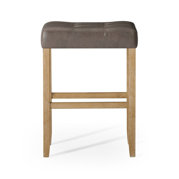 Harper Bar Stool in Weathered Oak Wood Finish with Distressed Grey Vegan Leather, Set of 2 in Stools by Maven Lane