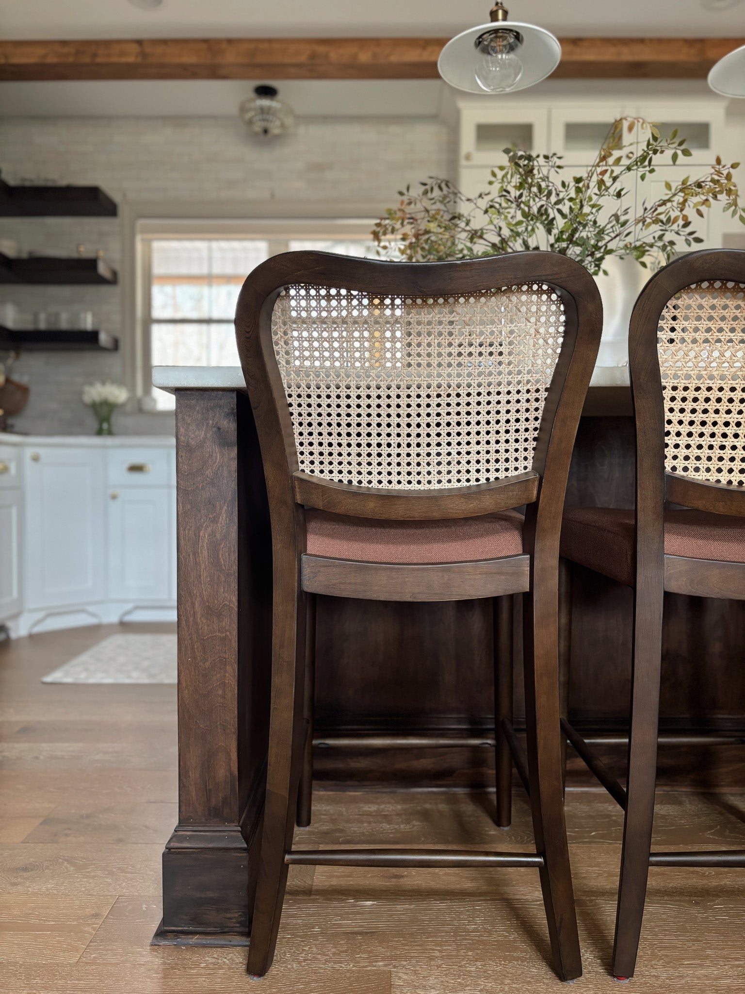 Vera Counter Stool In Aged Brown With Clay Brown Upholstery in Stools by Maven Lane