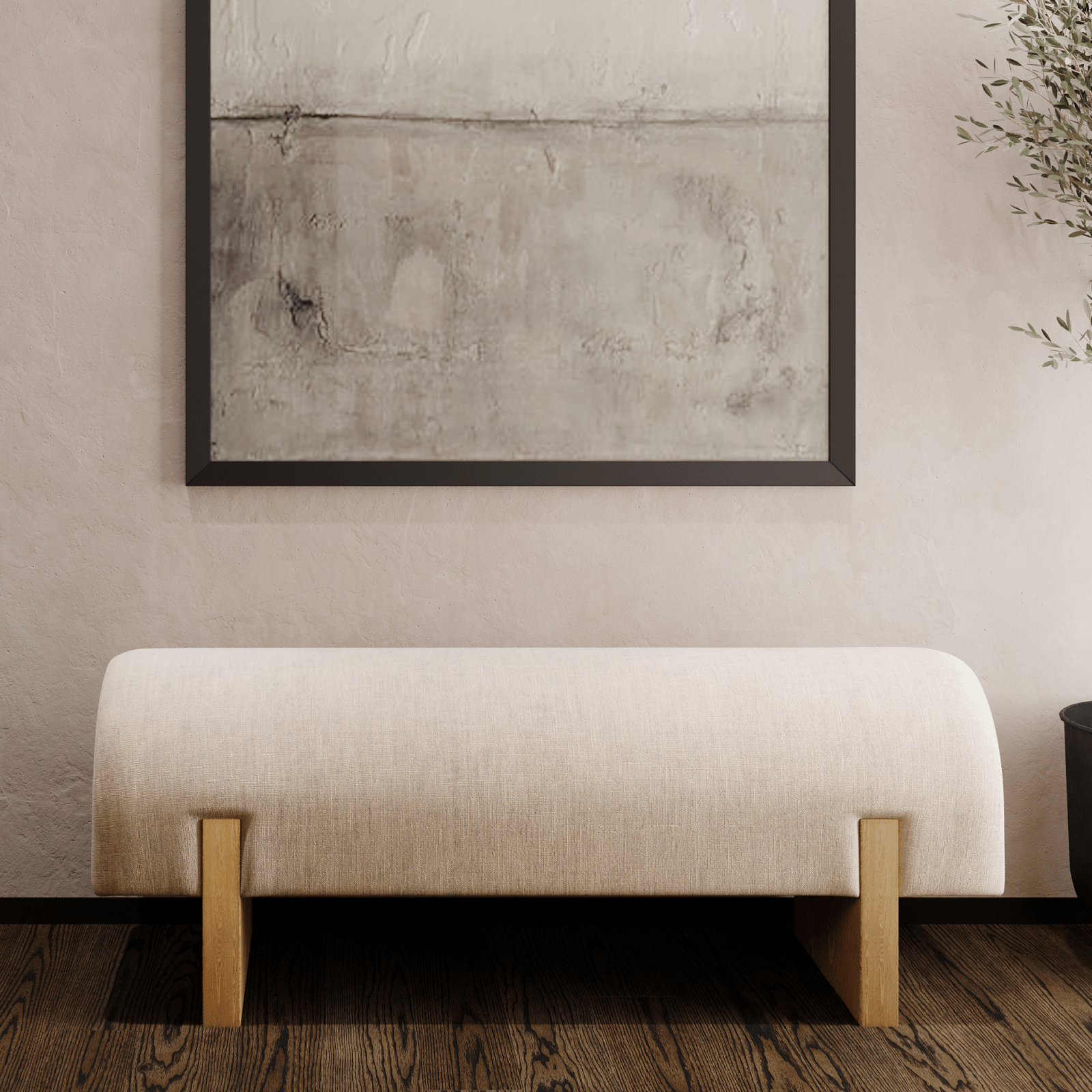 Juno Contemporary Upholstered Wooden Bench in Refined Natural Finish in Bench by Maven Lane