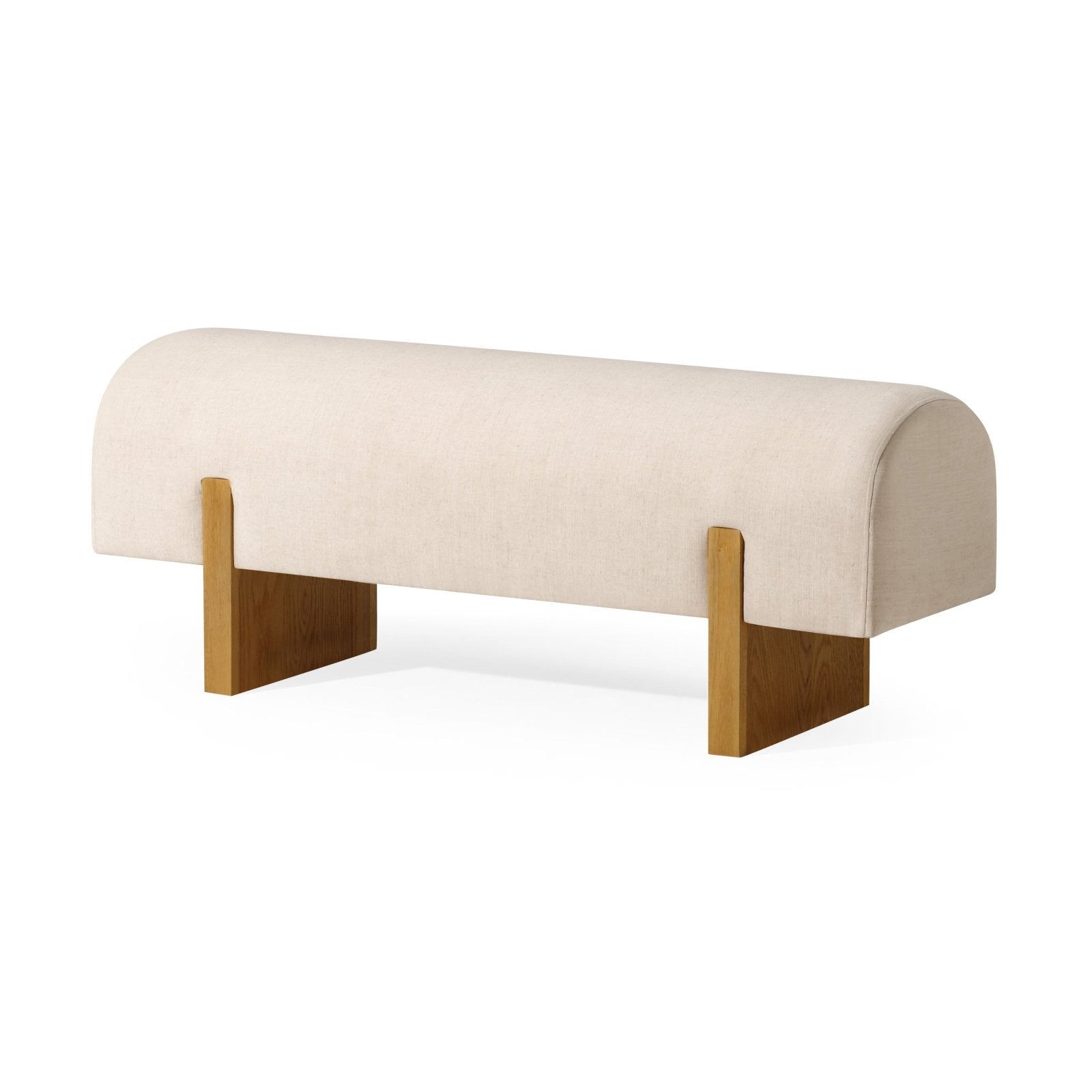 Juno Contemporary Upholstered Wooden Bench in Refined Natural Finish and Taupe Linen Fabric in Bench by Maven Lane