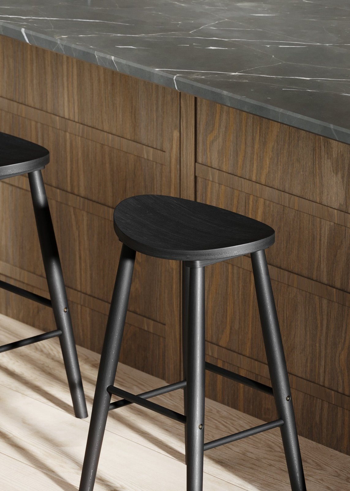 Luna Bar Stool in Rustic Black Wood Finish in Stools by Maven Lane