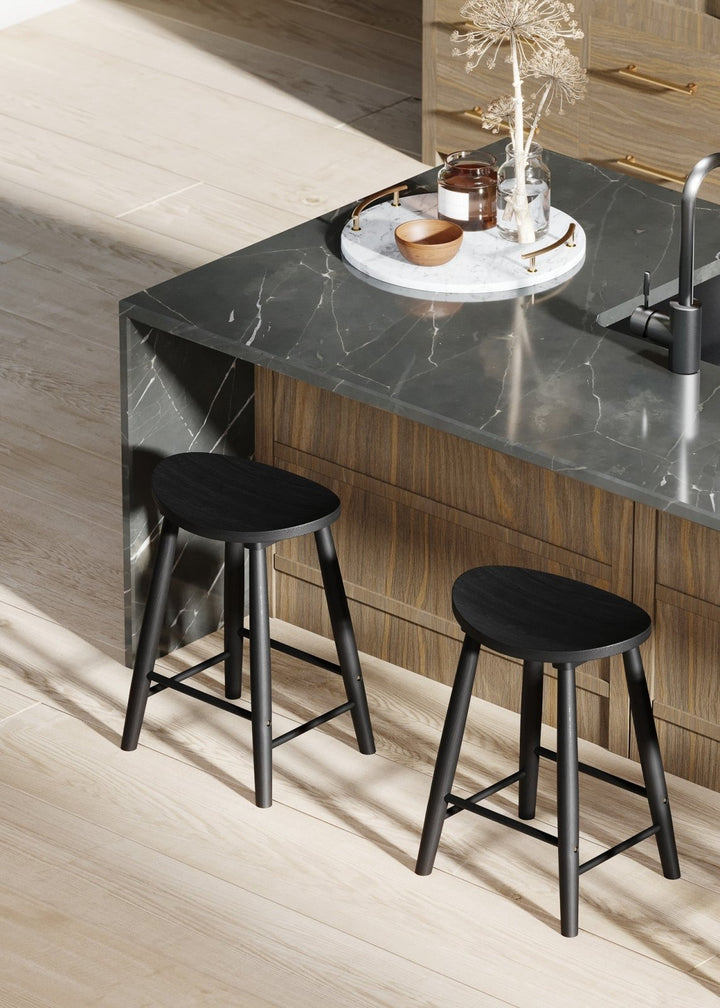 Luna Counter Stool in Rustic Black Wood Finish in Stools by Maven Lane