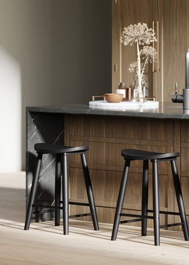 Luna Counter Stool in Rustic Black Wood Finish in Stools by Maven Lane