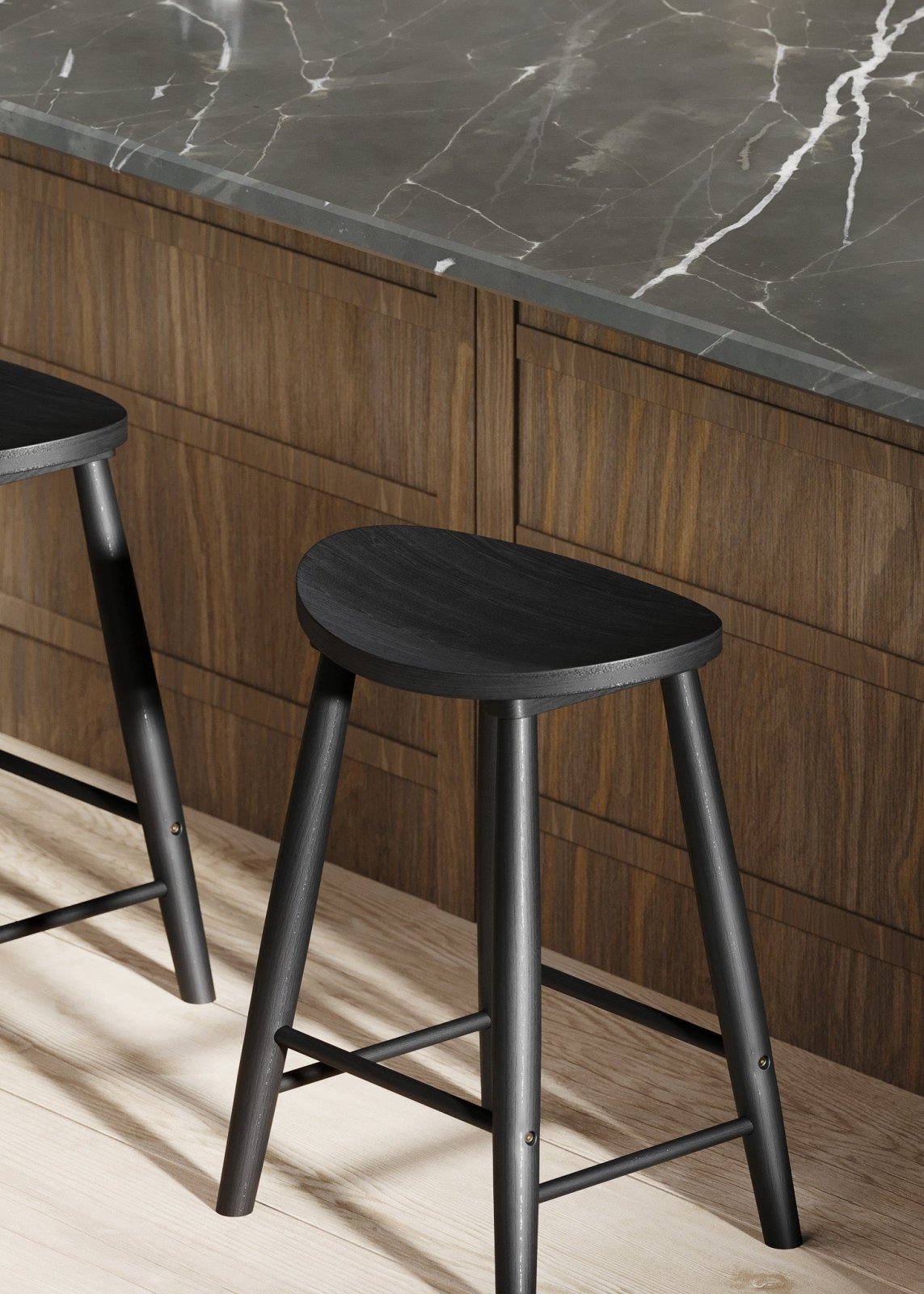 Luna Counter Stool in Rustic Black Wood Finish in Stools by Maven Lane