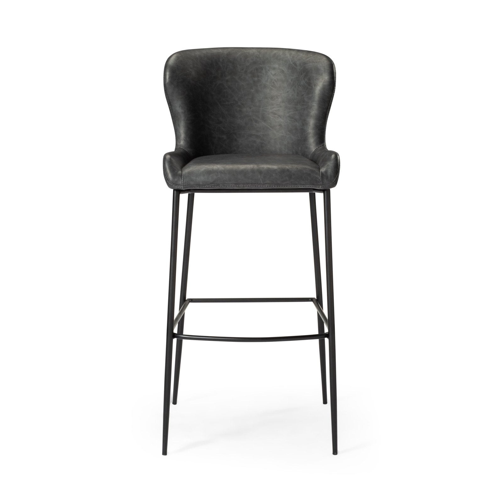 Naomi Bar Stool Matte Black with Charcoal Vegan Leather in Stools by Maven Lane