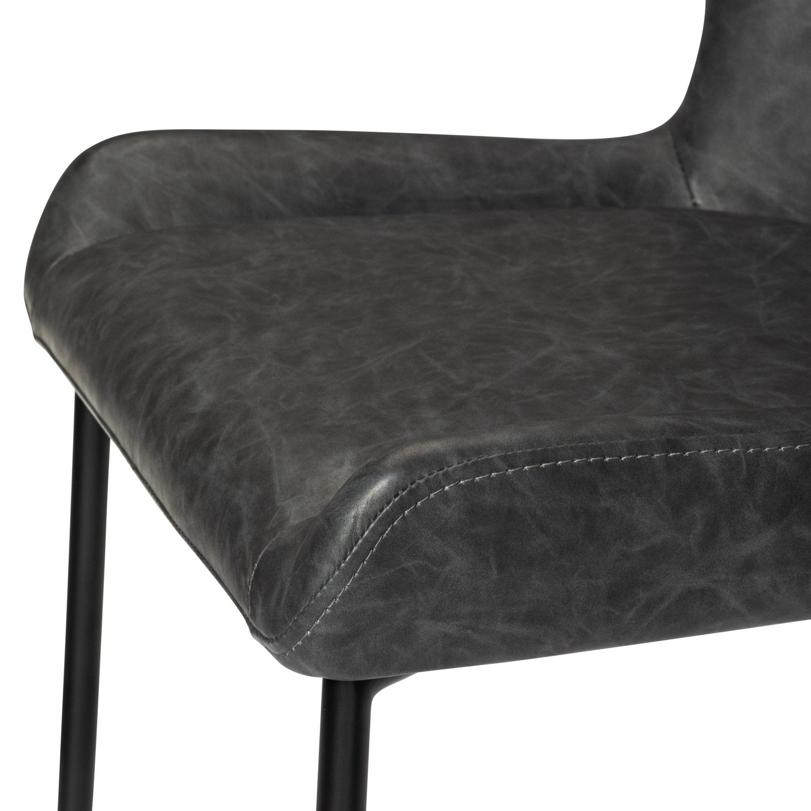 Naomi Counter Stool In Matte Black Finish With Charcoal Black Vegan Leather Upholstery in Stools by Maven Lane