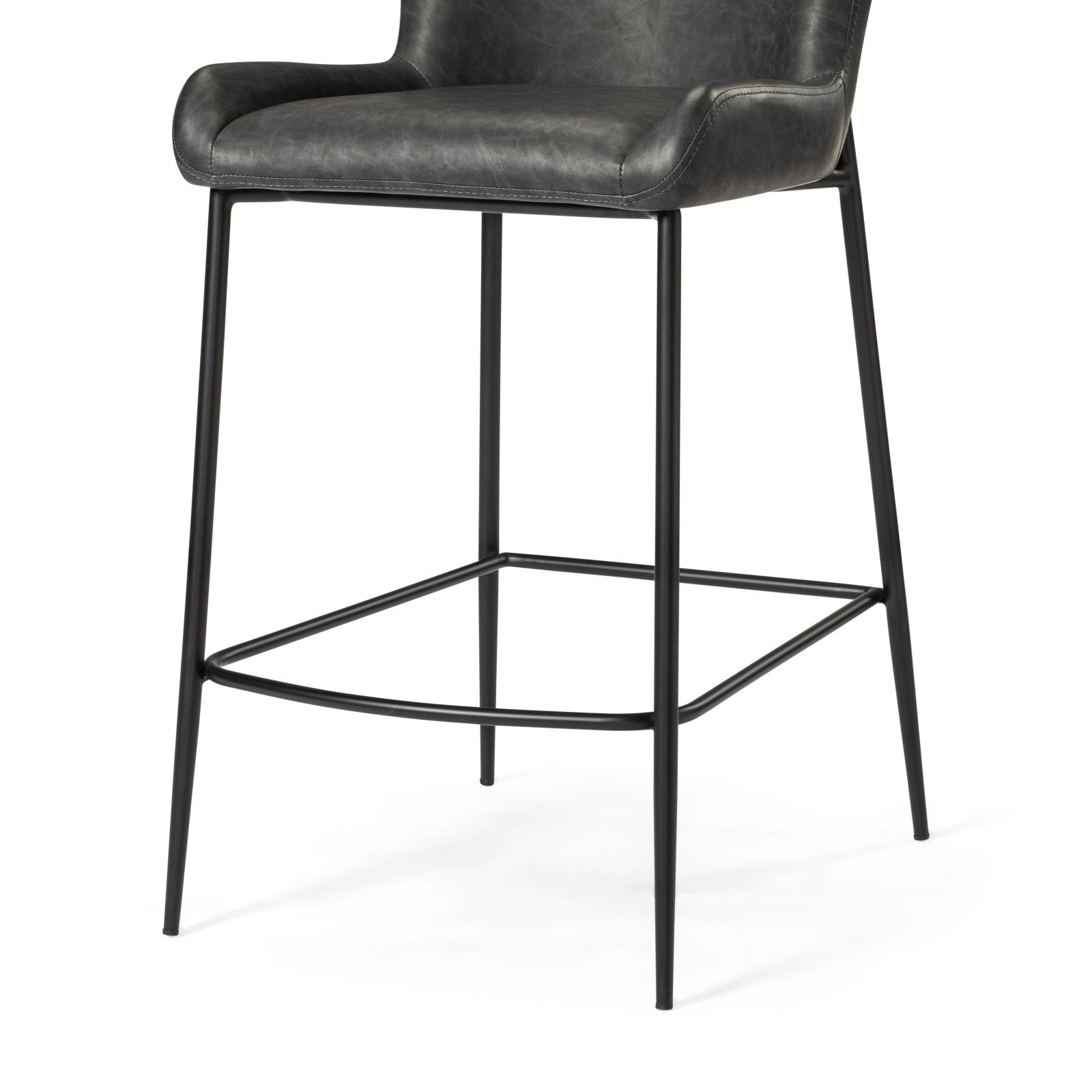 Naomi Counter Stool In Matte Black Finish With Charcoal Black Vegan Leather Upholstery in Stools by Maven Lane