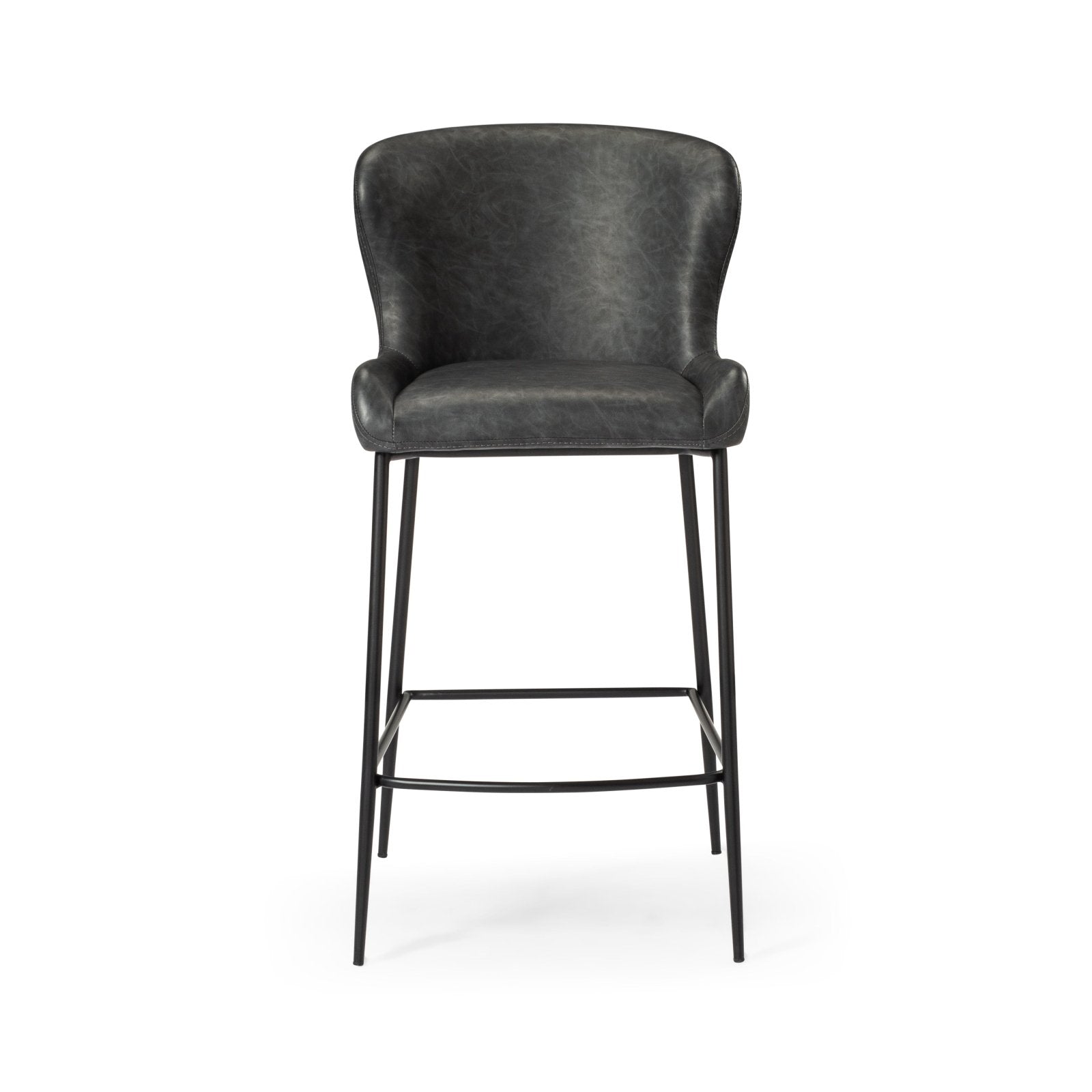 Naomi Counter Stool In Matte Black Finish With Charcoal Black Vegan Leather Upholstery in Stools by Maven Lane