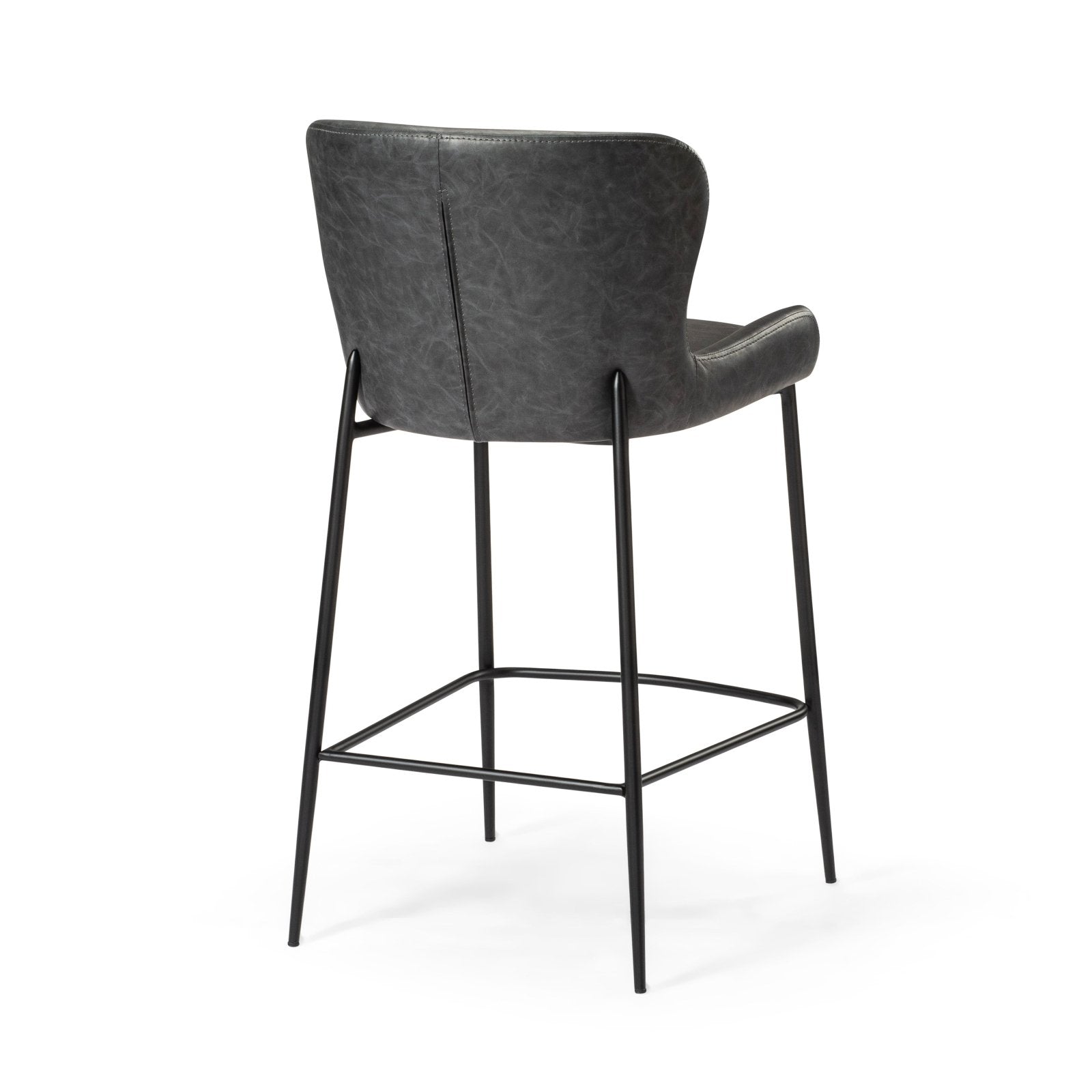 Naomi Counter Stool In Matte Black Finish With Charcoal Black Vegan Leather Upholstery in Stools by Maven Lane